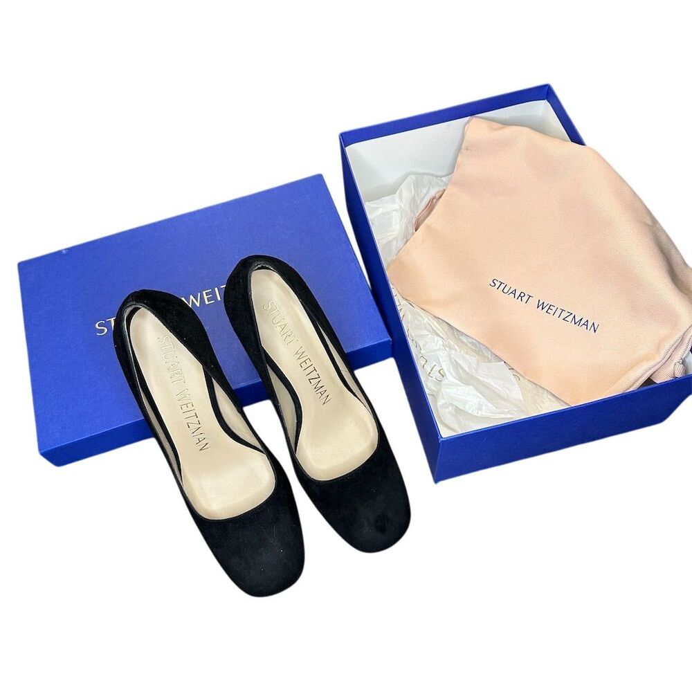 Stuart Weitzman Women's Black Suede Block Heel Pumps Size 5.5 Formal